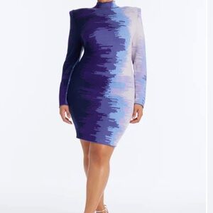 Purple Ombre Bodycon Dress with Long Sleeves